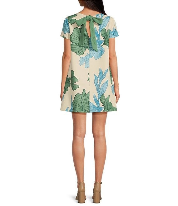 Floral Print Round Neck Short Sleeve A-Line Dress
