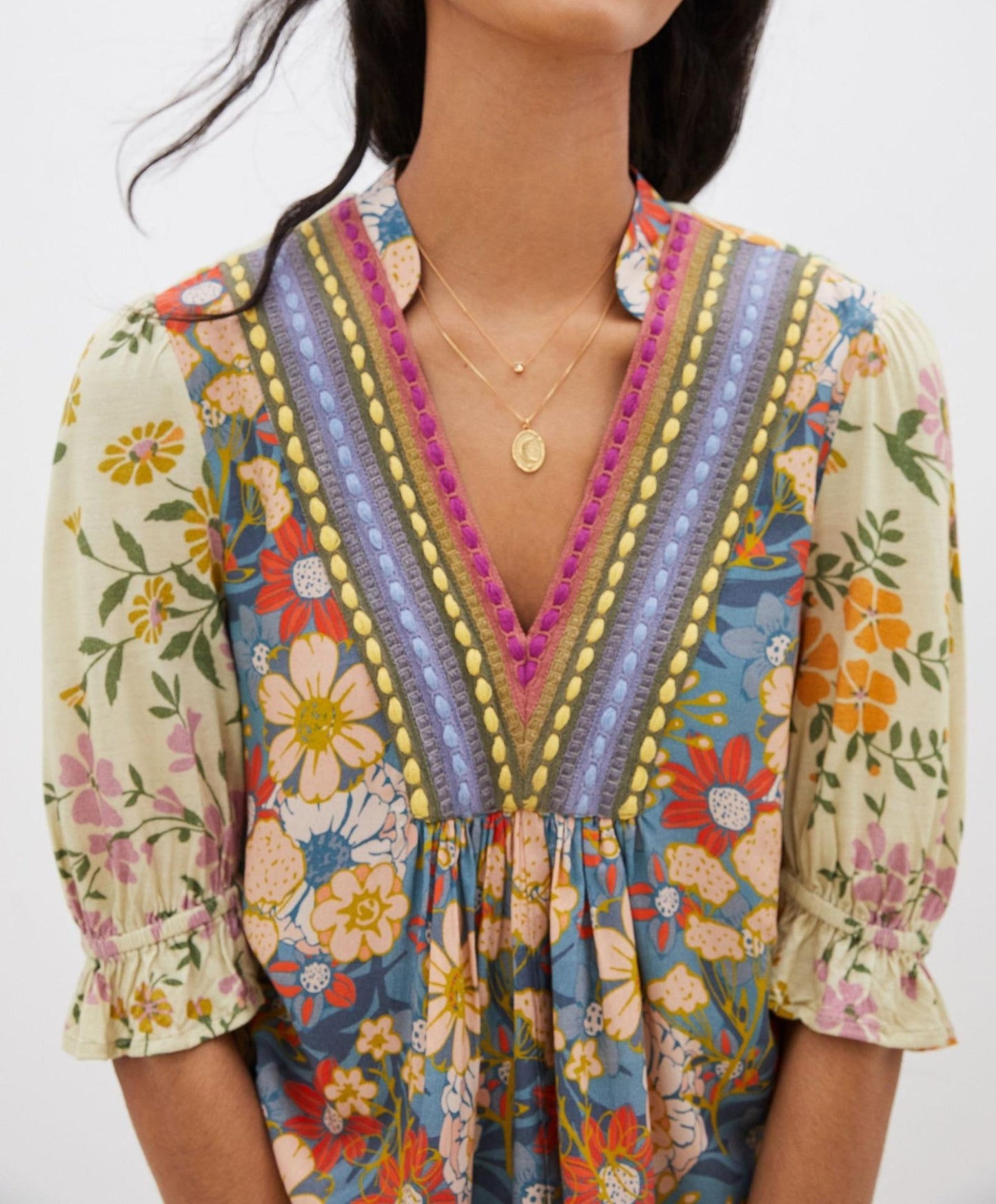 Spring Colorful Embroidered Print Top