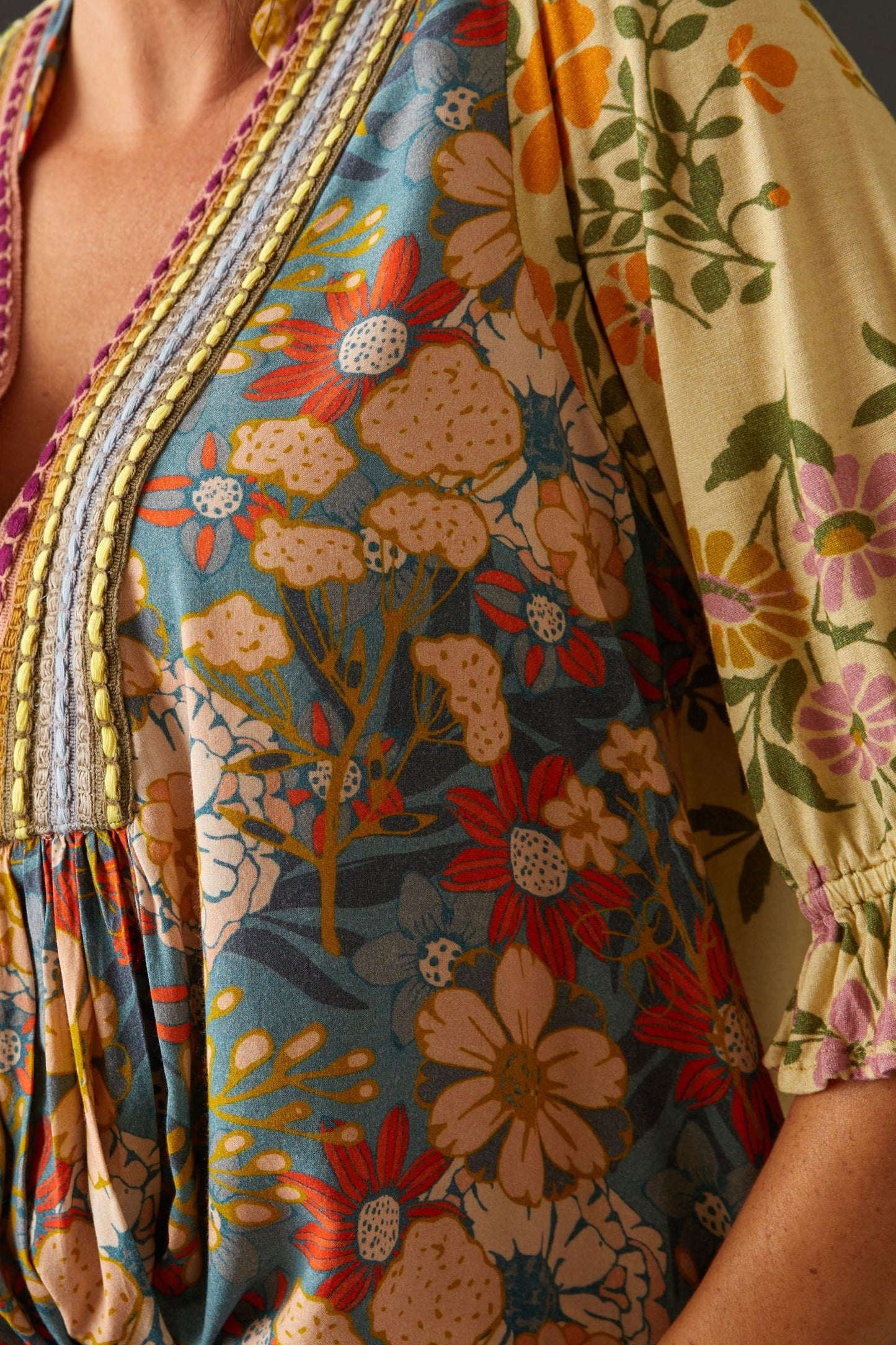 Spring Colorful Embroidered Print Top