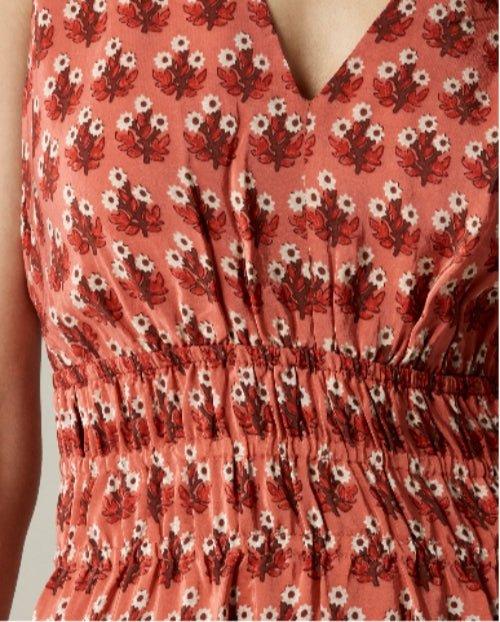Red Floral Printed Sleeveless Midi Dress