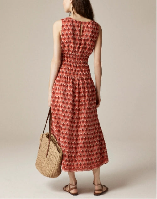 Red Floral Printed Sleeveless Midi Dress