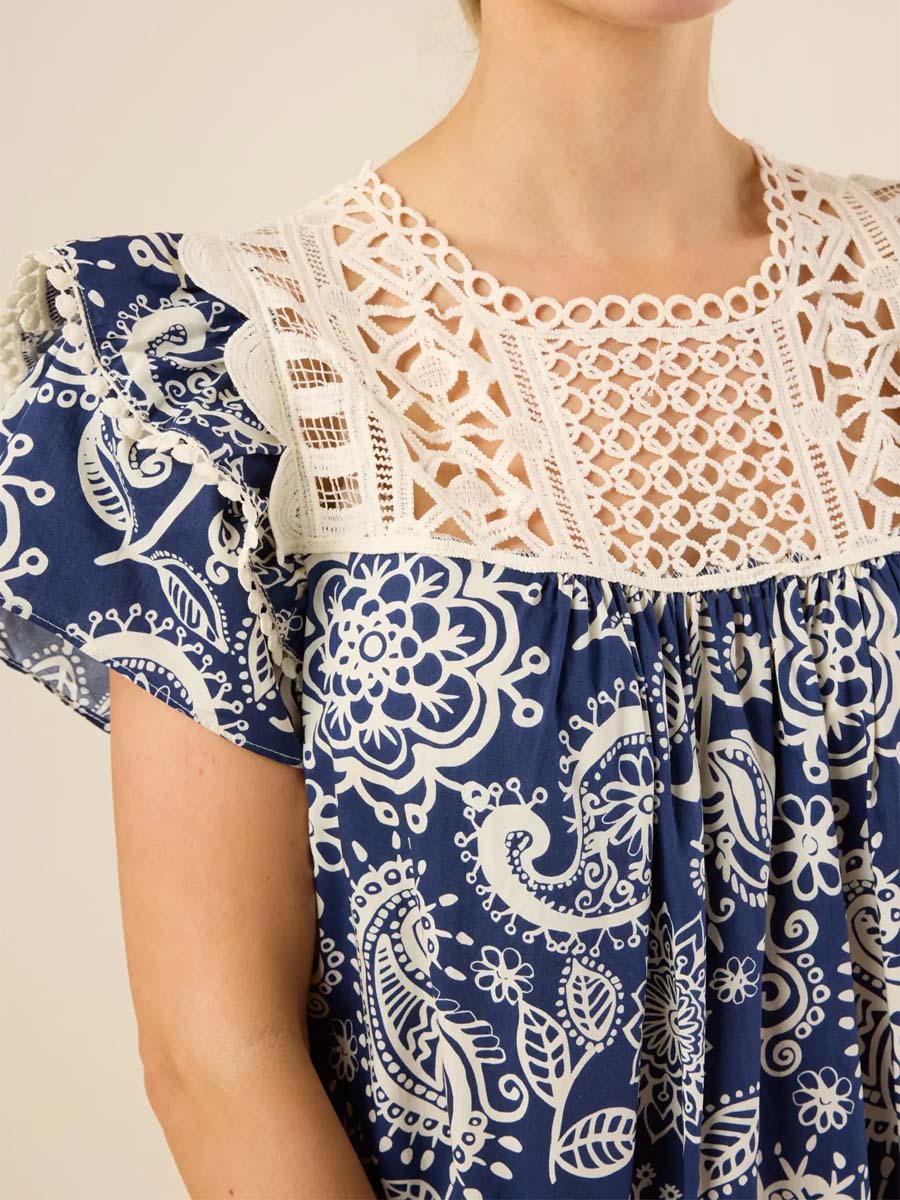 Lace Patchwork Ruffled Mini Dress