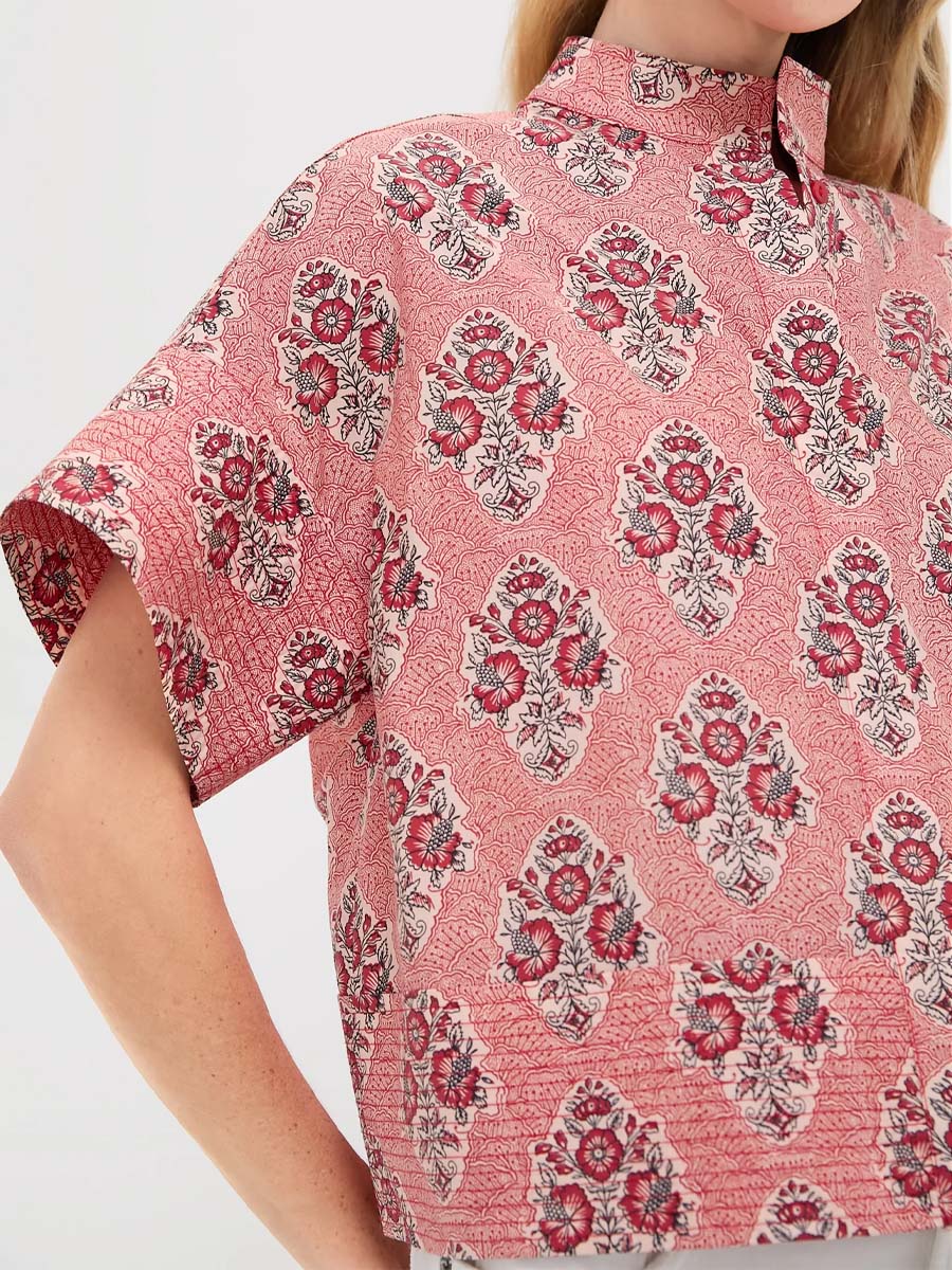 Stand Collar Floral Print Shirt