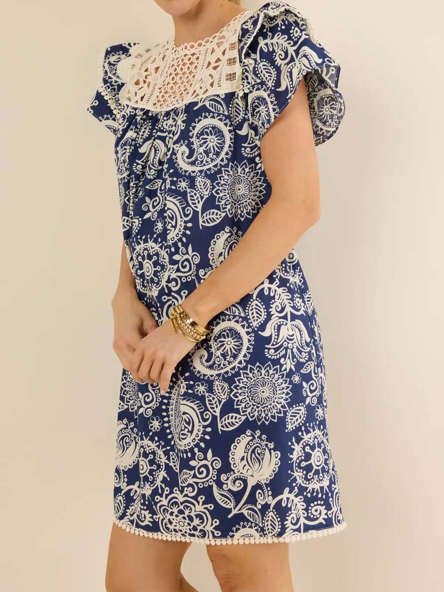 Lace Patchwork Ruffled Mini Dress