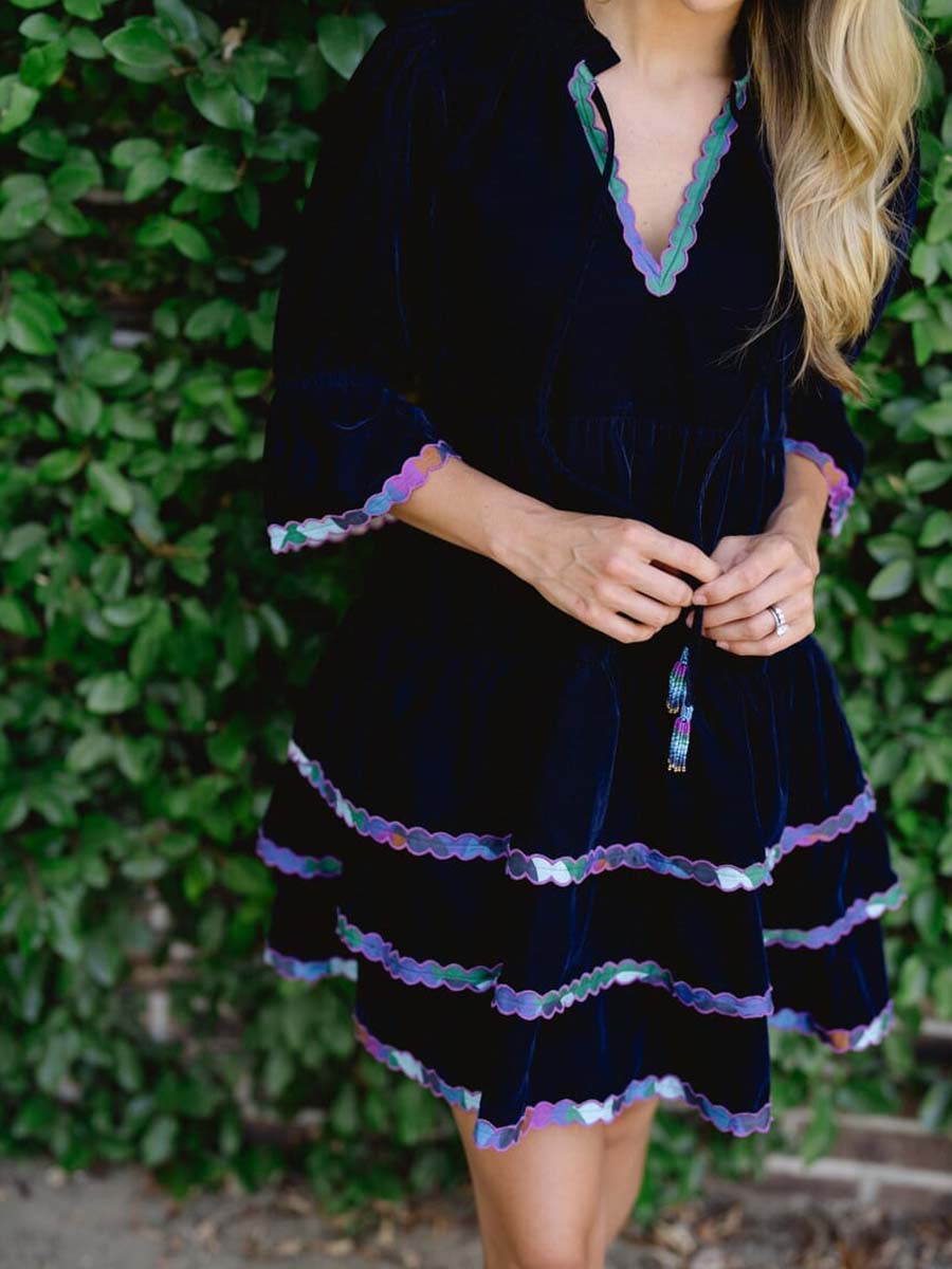 V Neck Ruffled Printed Mini Dress