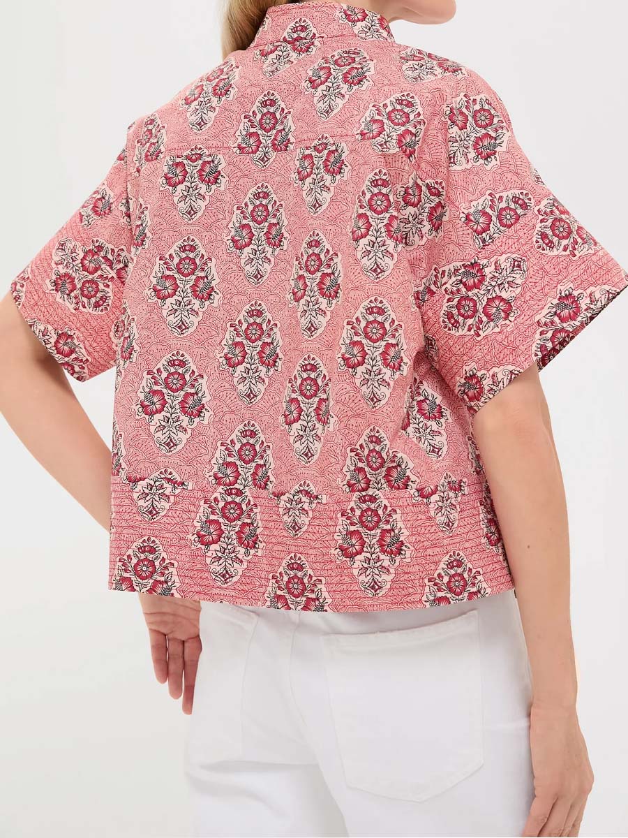 Stand Collar Floral Print Shirt