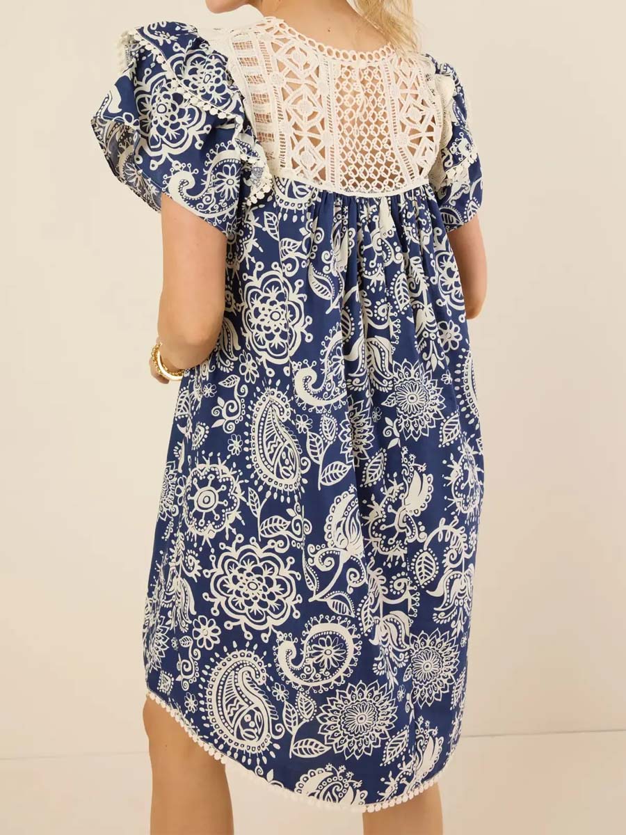 Lace Patchwork Ruffled Mini Dress