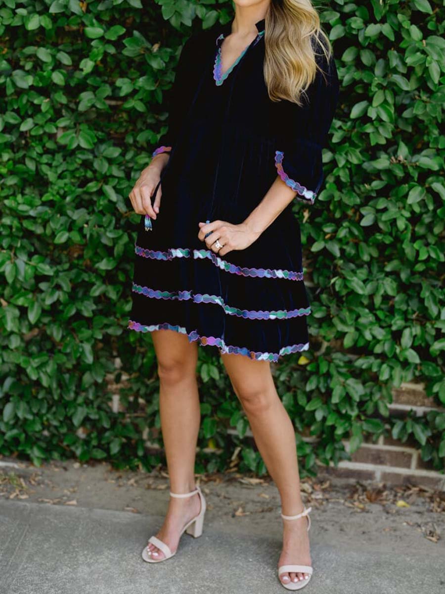 V Neck Ruffled Printed Mini Dress