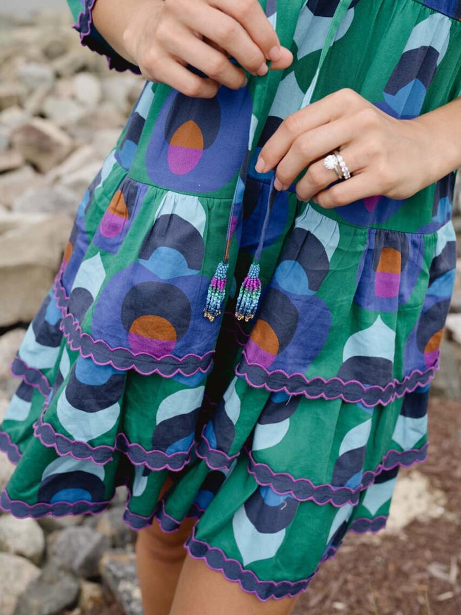 V Neck Ruffled Printed Mini Dress