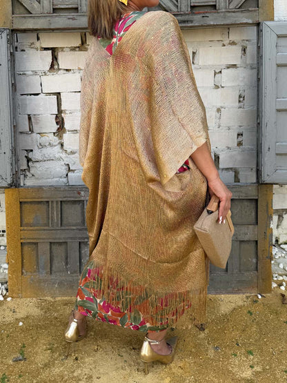 Printed V Neck Knotted Dress & Cardigan