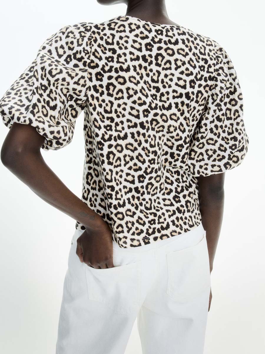 Leopard Print Balloon Sleeve Top