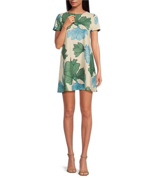 Floral Print Round Neck Short Sleeve A-Line Dress