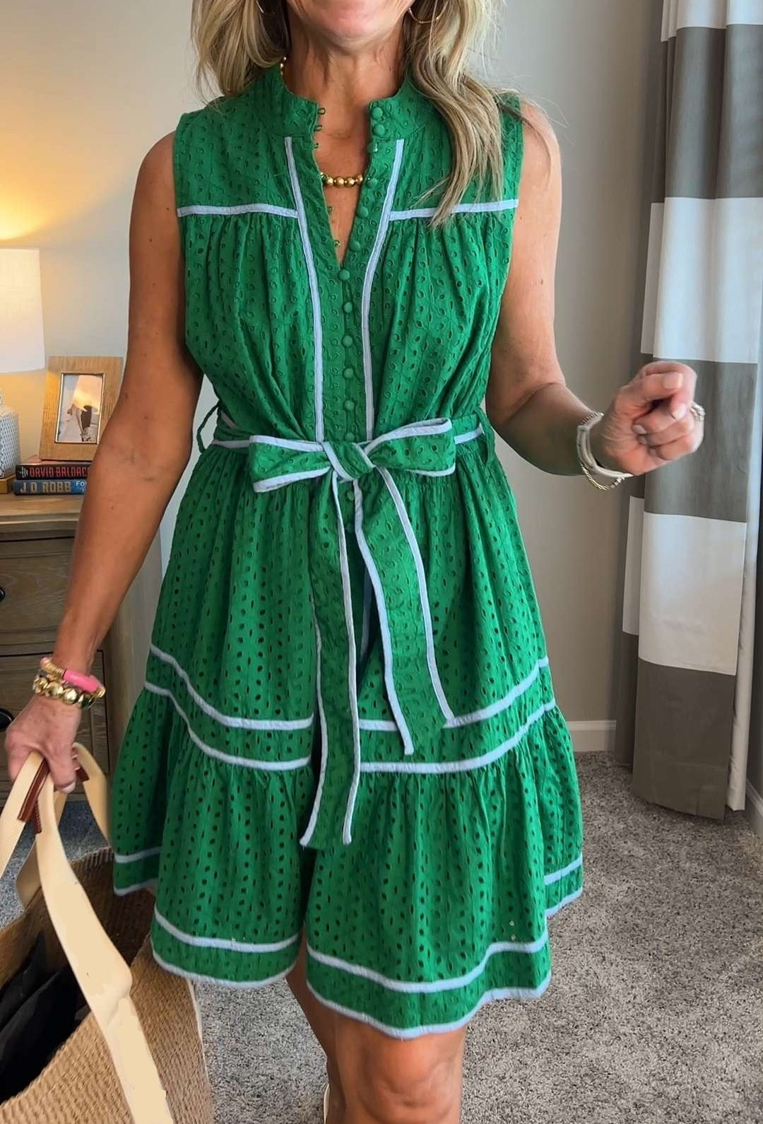 Green Sleeveless Eyelet Dress