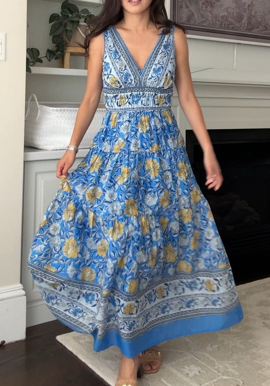 Floral V-Neck Flare Maxi Dress
