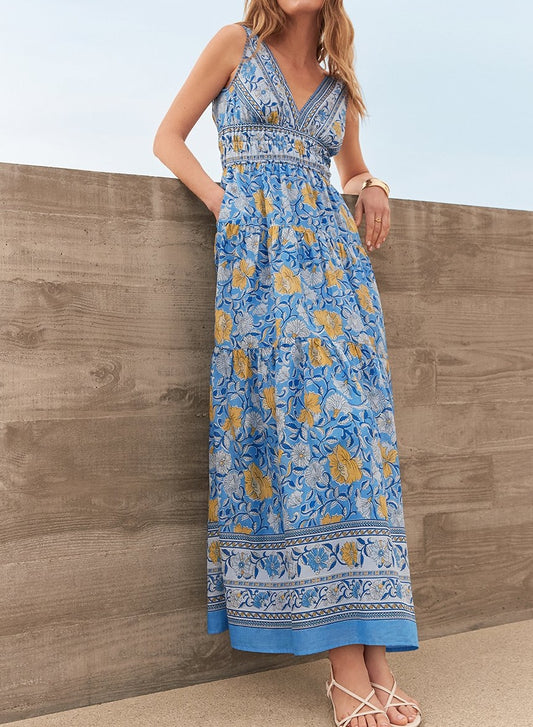 Floral V-Neck Flare Maxi Dress