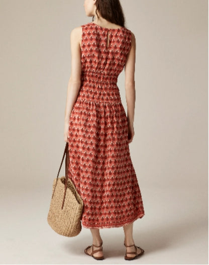 Red Floral Printed Sleeveless Midi Dress