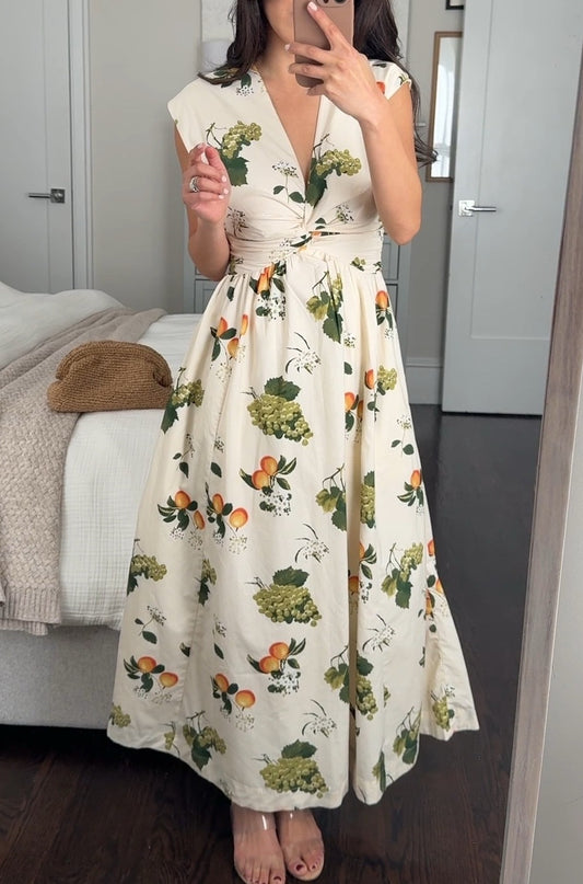 Fruit Print Sleeveless V-neck Maxi Dress