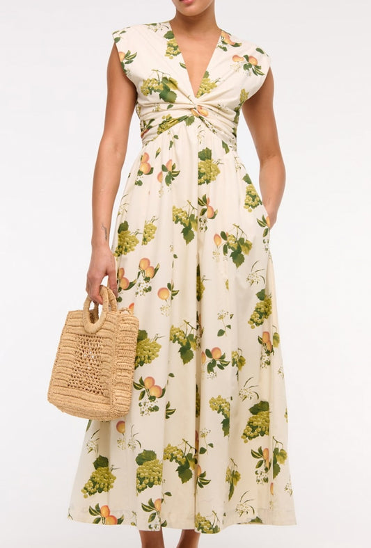 Fruit Print Sleeveless V-neck Maxi Dress