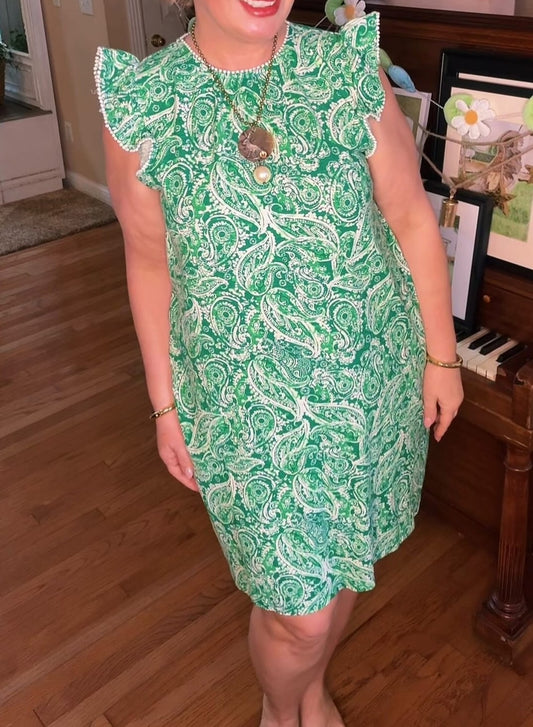 Sleeveless Flutter Trim Dress