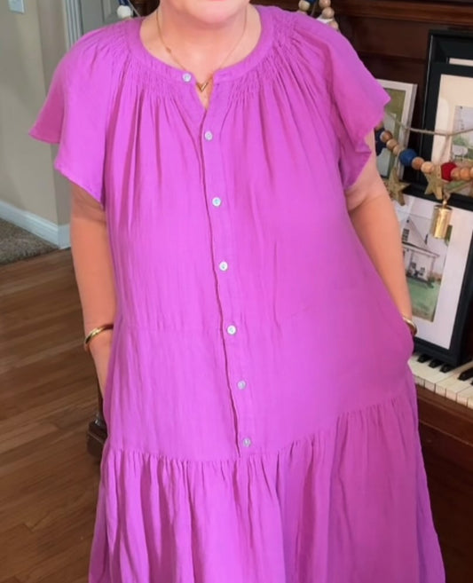 Violet Surprise Double Cloth Cotton Midi Dress