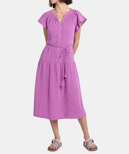 Violet Surprise Double Cloth Cotton Midi Dress