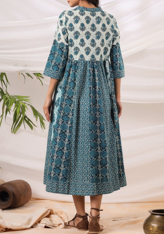 Teal Printed Cotton Dress
