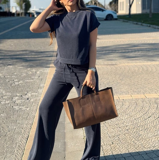 Casual Side Slit Detailed T-Shirt Trouser Set