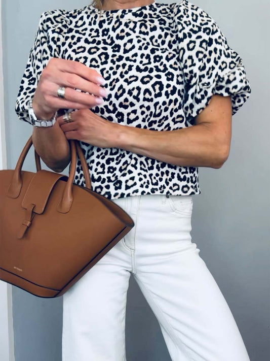 Leopard Print Balloon Sleeve Top