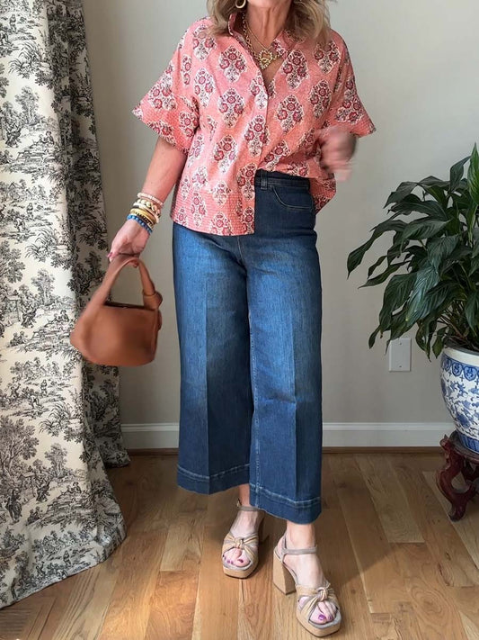Stand Collar Floral Print Shirt