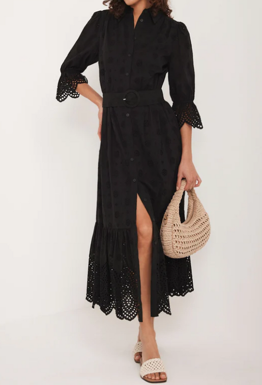 Eyelet Embroidery Details Shirt Dress
