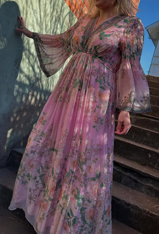 Elegant Floral Chiffon Flowy Dress