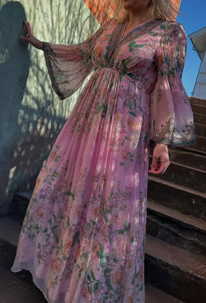 Elegant Floral Chiffon Flowy Dress