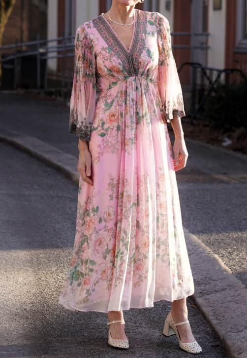 Elegant Floral Chiffon Flowy Dress