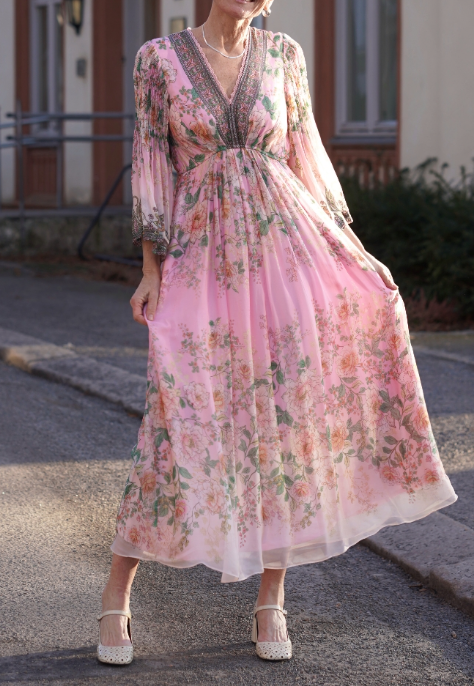 Elegant Floral Chiffon Flowy Dress